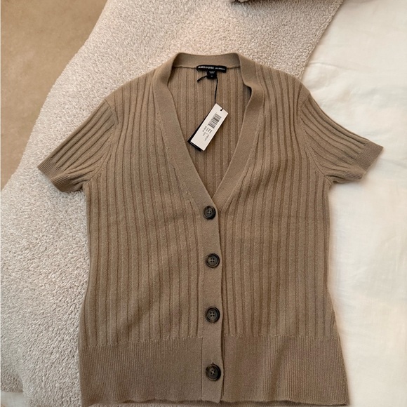 James Perse Cashmere Tan Ribbed Button-Up Cardigan - Picture 1 of 1